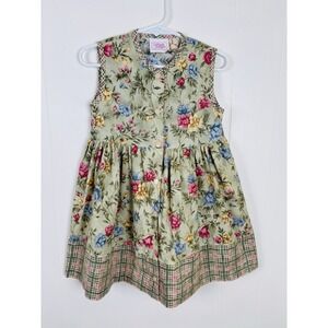 Vintage Lollipop Designs Girls‎ Size 2 Toddler Dress Sage Green Floral Summer